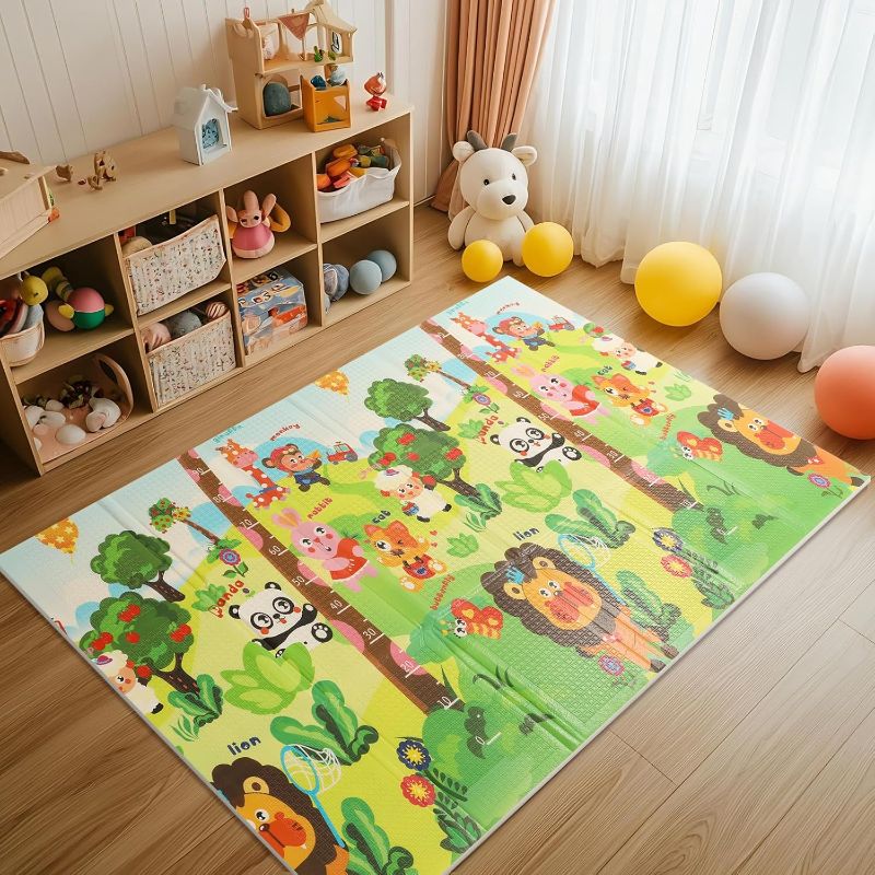 Photo 1 of Mergren Baby Play Mat, Large(71"×47") XPE Waterproof Foam Foldable Baby Crawling Mat with Reversible Animal Friends Double-Sided Patterns, Anti-Slip Floor Playing Mats. Alphabet Train
