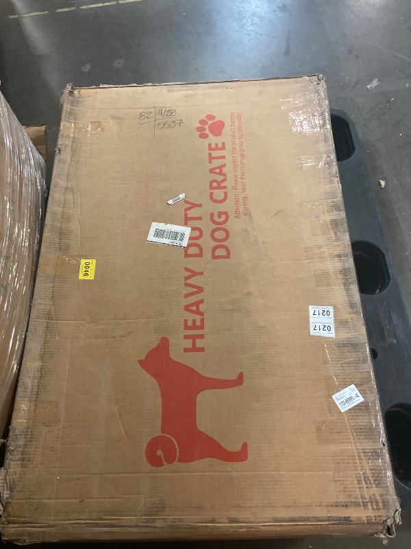 Photo 1 of 47 Inch Heavy Duty Dog Kennel Strong Metal Dog Cage Pet Crate for Medium and Large Dogs with Four Lockable wheels, Removable Tray