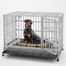 Photo 1 of 47 Inch Heavy Duty Dog Kennel Strong Metal Dog Cage Pet Crate for Medium and Large Dogs with Four Lockable wheels, Removable Tray