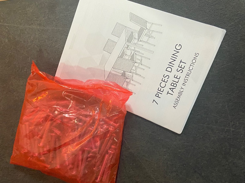 Photo 1 of Hooseng Dining Table Set for 6, Faux Marble Dining Room Table Set with 6 Upholstered Chairs, 7 Piece Kitchen Table Chairs Set for Small Space, Apartment