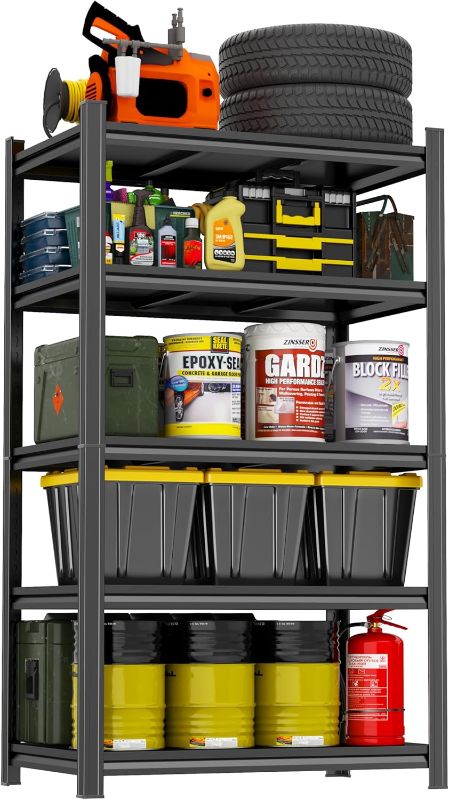 Photo 1 of Heavy Duty Metal Garage Shelving Unit, 5 - Tier Adjustable Storage Shelves, 3000LBS for Garage & Basement, Kitchen and Pantry Industrial Steel Rack, Ideal for Tool Organization & Storage, Black,71"H