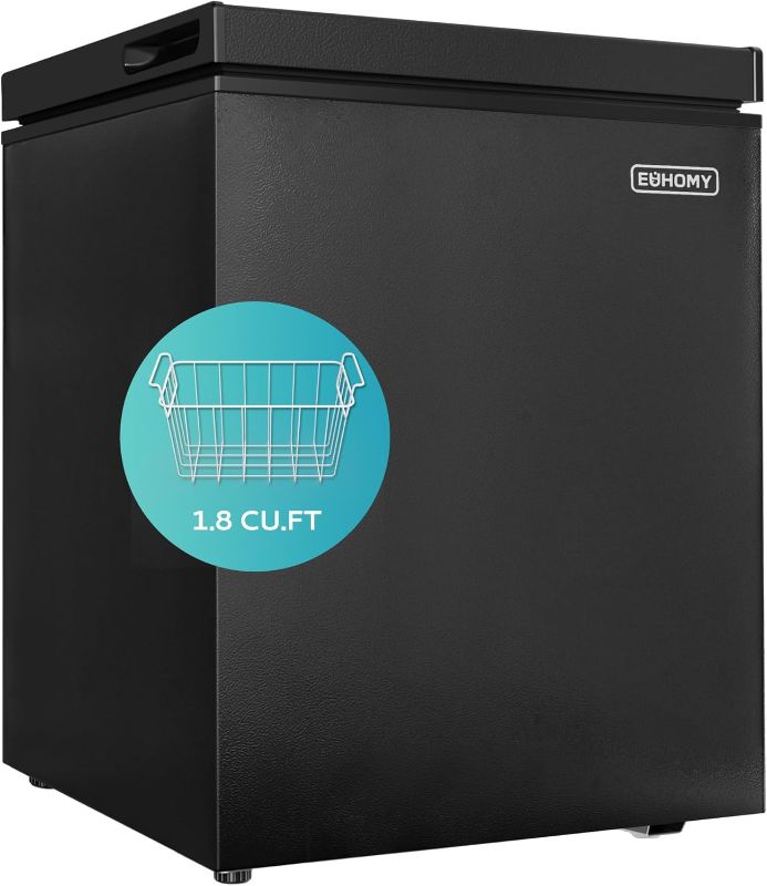 Photo 1 of 1.8 Cu.Ft Chest Freezer with Removable Basket, Small Deep Freezer Adjustable Thermostat, Quiet Mini Freezer with Top Door, Energy Saving for Apartment/Garage/Basement/Dorm/Home,Black