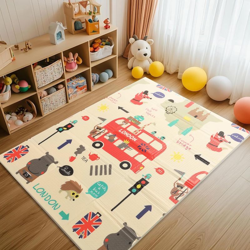 Photo 1 of Baby Play Mat, Large(71"×47") XPE Waterproof Foam Foldable Baby Crawling Mat with Reversible Animal Friends Double-Sided Patterns, Anti-Slip Floor Playing Mats