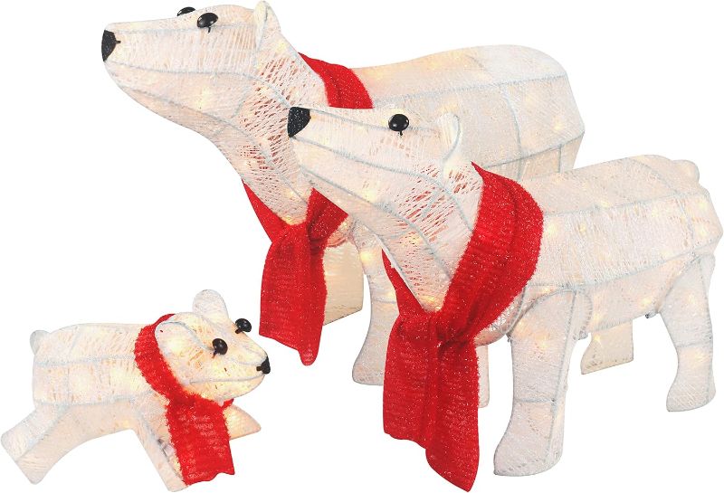 Photo 1 of 3-Piece 20in Lighted Polar Bear Family - Large Outdoor All-Weather Christmas Décor for Front Yard, Lawn or Indoor w/ 210 Pre-Strung Lights, Zip Ties, Ground Stakes (White)