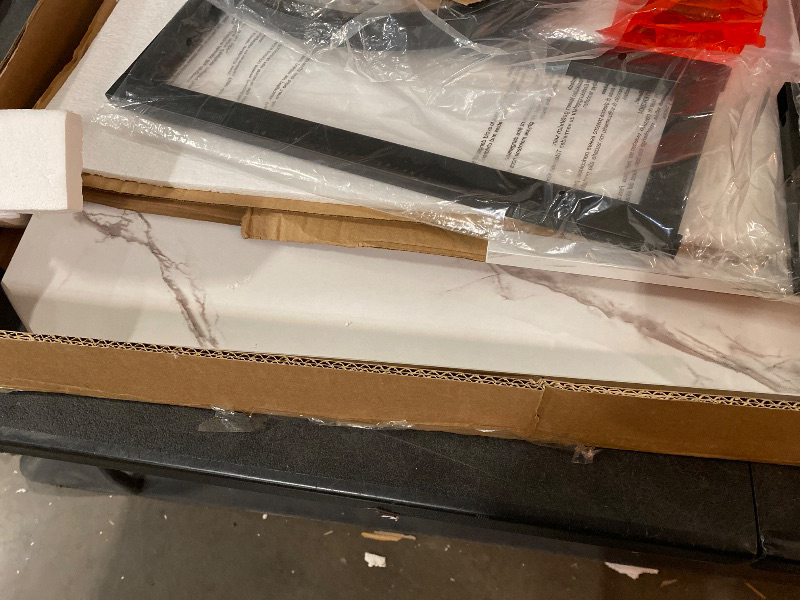 Photo 1 of 3 Pieces Living Room Table Set, Faux Marble Coffee Table with 2 Round End Side Tables, Coffee Table Set with Metal Frame for Apartment Home Office, White Black