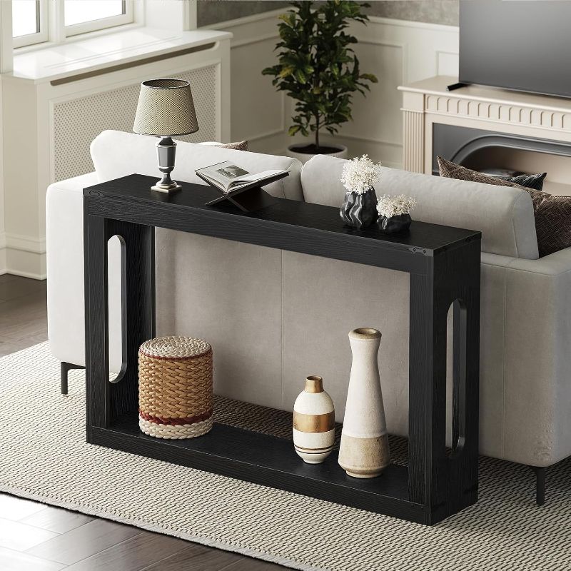 Photo 1 of Farmhouse Console Table, 47.2 Inches Wooden Sofa Table, Behind Couch Table with Storage, Industrial Hallway Accent Table for Living Room, Entryway, Hallway, Black