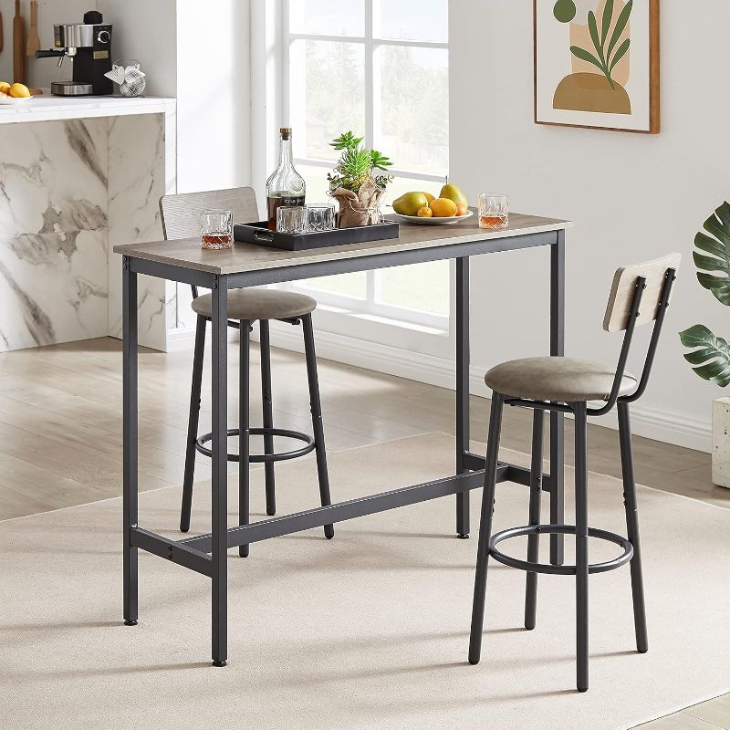 Photo 1 of Set of 2 Chair and Bar Table, Kitchen Dinning Table Set with 2 Soft PU Backrest Stools, Counter Pub High Top Console for Kitchen, Pub, Small Space