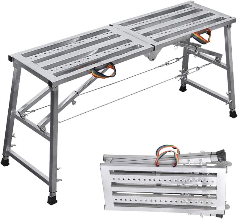 Photo 1 of Multipurpose Portable Scaffolding Adjustable, Height Folding Work Platform with 600 LBS Load Capacity, Carbon Steel Structure, Non-Slip Step Stool for Home Drywall Cleaning Painting