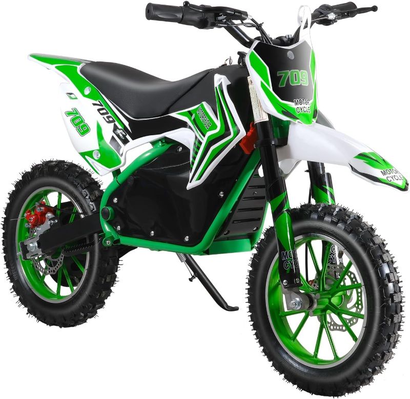 Photo 1 of Kids Electric Dirt Bike,Children Motocross Bike Off Road Mini Motorcycle 36V 500W Motor Mechanical Disc Brakes 25KM/H High Speed Chain 10 Inches Wheels Dirt Bikes for Kids 8-14 Green