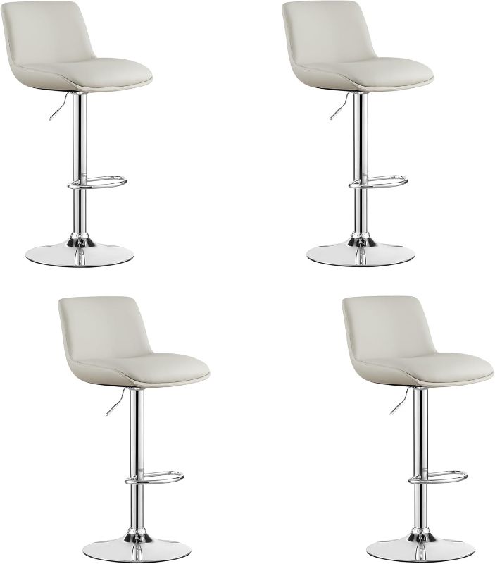 Photo 1 of MINCETA Bar Stools,Modern Upholstered Swivel Stool with Back for Bar and Counter Height, Adjustable Height 24" to 34",Set of 4,PU in Khaki