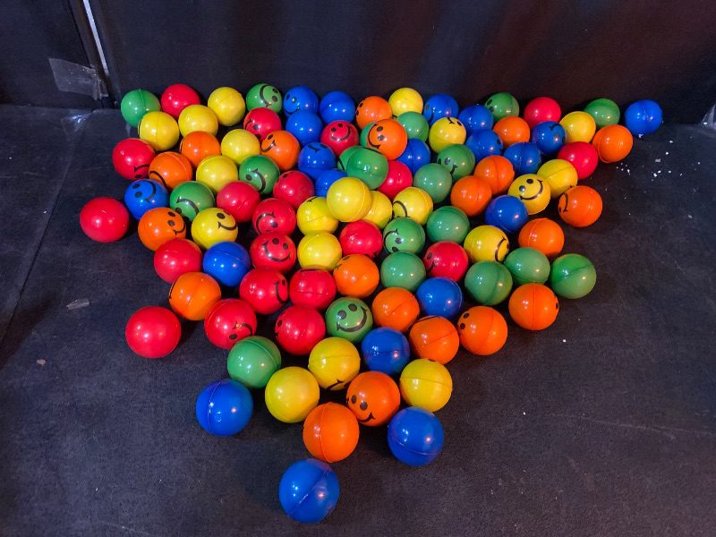 Photo 1 of 96 Pack Smile Face Stress Balls Bulk 2 Inch Funny Face Stress Relief Balls Colorful Mini Squeeze Balls Foam Smile Face Toys for Finger Exercise, School Prizes, Party Bag Fillers