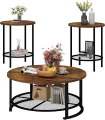 Photo 1 of 3-Piece Modern Living Room Table Set, Coffee Table and 2 End Side Tables, Rustic Brown