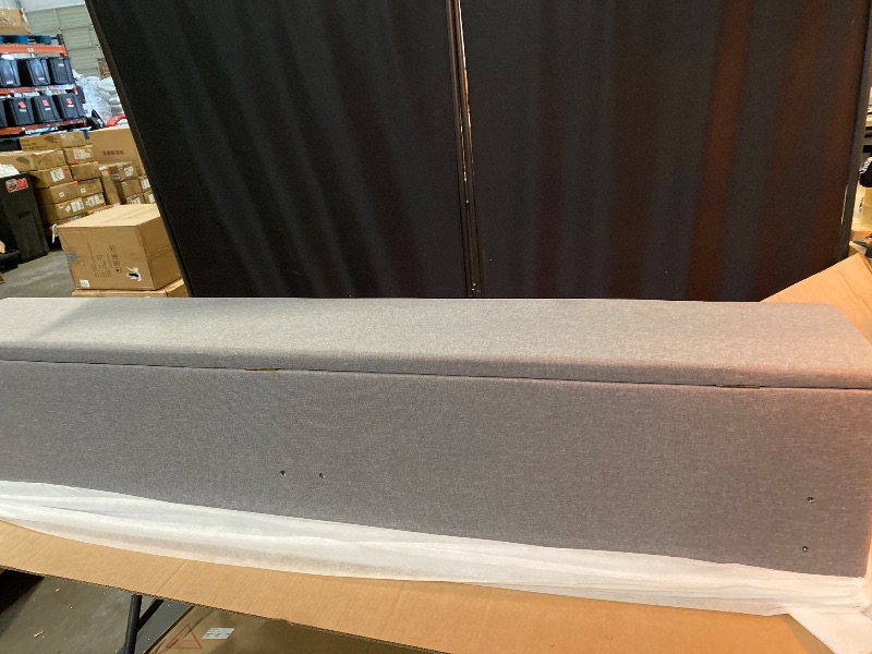 Photo 1 of Full Bed Frame with Ottoman Storage, Linen Upholstered Platform Bed Frame with Headboard & Footboard, Solid Wood Slat Support, No Box Spring Needed