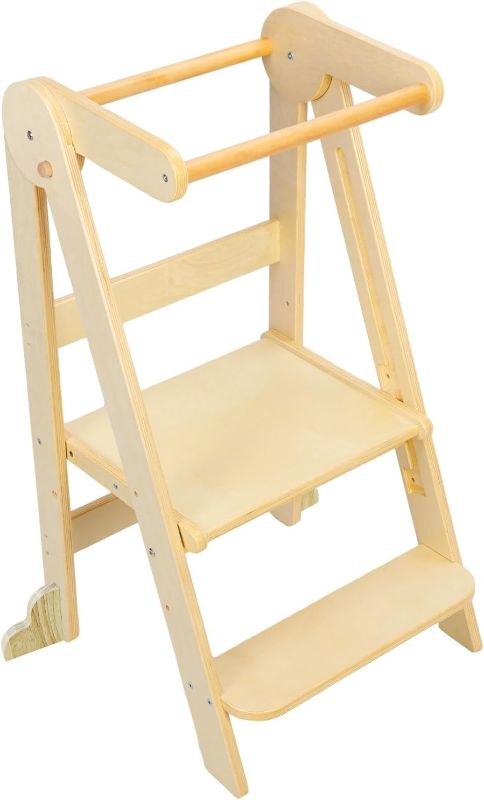 Photo 1 of Foldable Toddler Kitchen Tower, Kids Learning Standing Tower Collapsible Toddler Montessori Kitchen Stools Beige