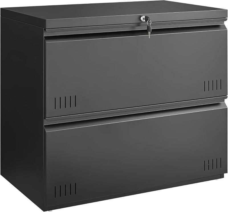 Photo 1 of 2 Drawer File Cabinet, File Cabinets for Home Office, Printer Stand, File Cabinet with Lock, Lateral Filing Cabinet for A4/Letter/Legal Size File Folders, Assembly Required(Black)