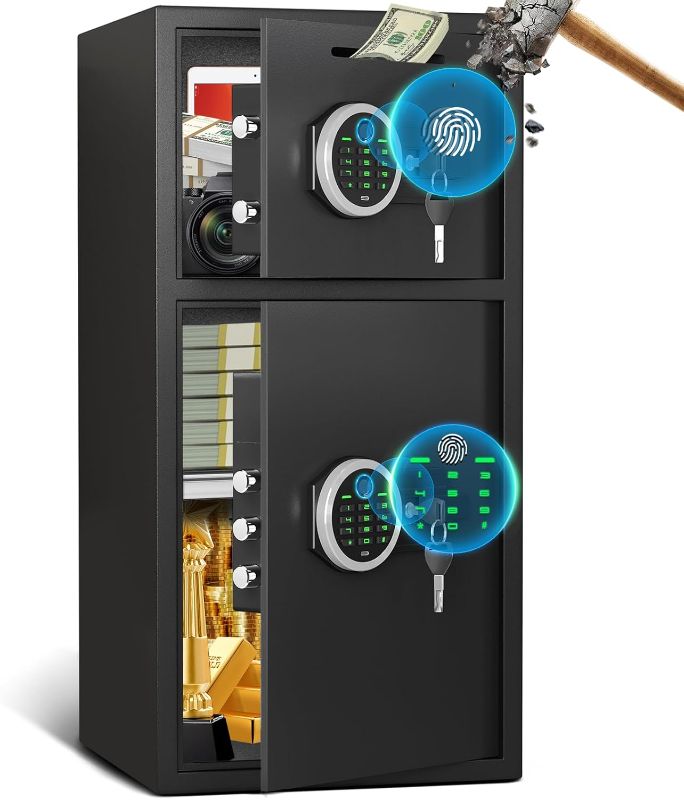 Photo 1 of 6.5 Cu Ft Fireproof Waterproof Safe Box with Fingerprint & Password Lock, LED Light, Deposit Slot & Dual Alarm System, Large Home Security Safe for Documents, Cash, Pistols, Valuables