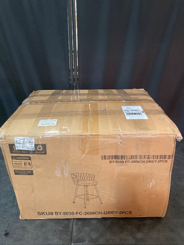 Photo 1 of  Bar Stools Set of 2 for Kitchen Counter, 26 inch Modern Fabric Counter Height Barstools, 360°Swivel Bar Chairs Stools with Woven Back and Footrest for Bar, Kitchen Island