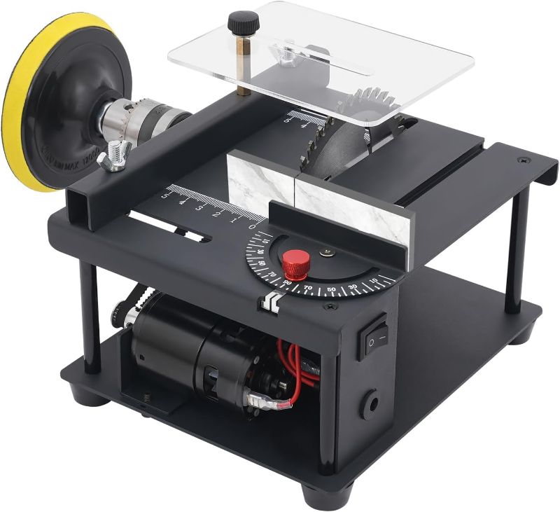 Photo 1 of Mini Table Saw Grinder, 200W 10000RPM Multifunctional Precision Small Craft Table Saw Polisher with 0-90° Adjustable Angle & Blade Height, 1.38in Cut Depth for Crafts Acrylic Metal Wood