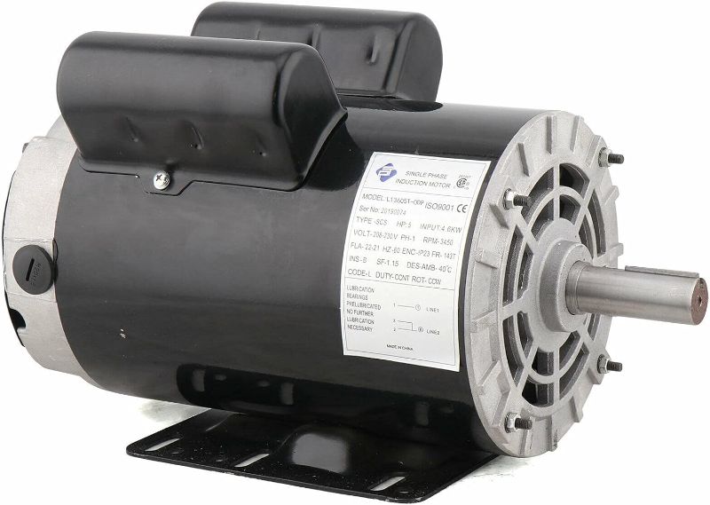 Photo 1 of 5HP Single Phase 143/5T Frame Electric Air Compressor Electric Motor 7/8 inch Shaft 3450RPM 208-230 Volts 60HZ