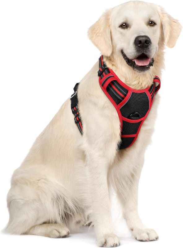 Photo 1 of Dog Harness No Pull with 2 Leash Clips, Adjustable Soft Padded, Reflective Oxford No Choke Pet Vest with Easy Control Handle for Large Dogs, Black & Red, XL