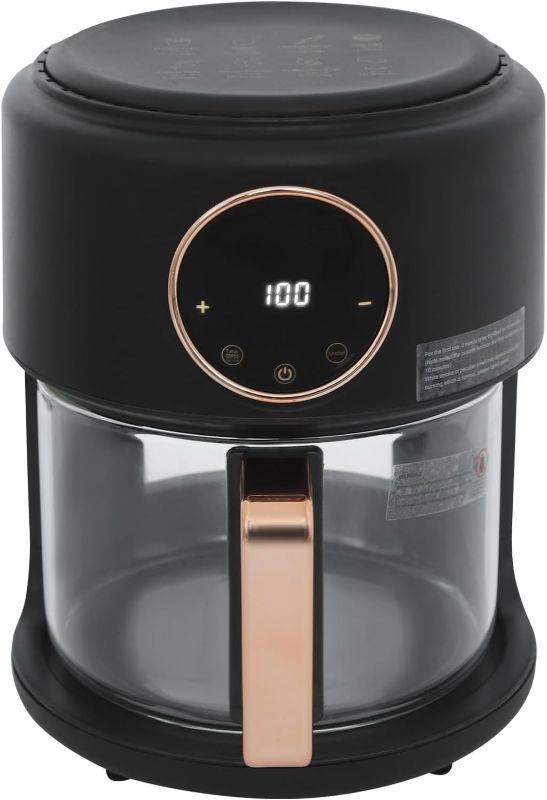Photo 1 of 3.81qt Airy Fryer ?360° Viewable Airy Fryer, Small Glass Air Fryer 8 Preset Modes,Digital Display, Adjustable Temp 175F - 400F Cookware French Fries Chicken Legs Turkey (Black)