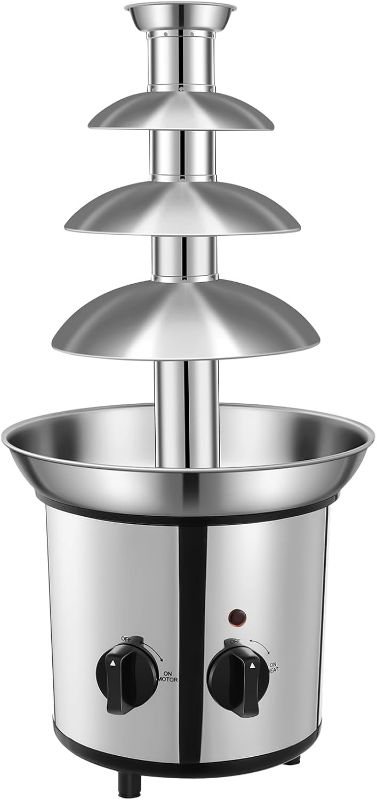 Photo 1 of Chocolate Fountain Machine – Electric Stainless Steel Fondue Fountain, 4-Tier, 4-Pound Capacity for Chocolate, Candy, Butter & Cheese, Heated Bowl & Dual Controls