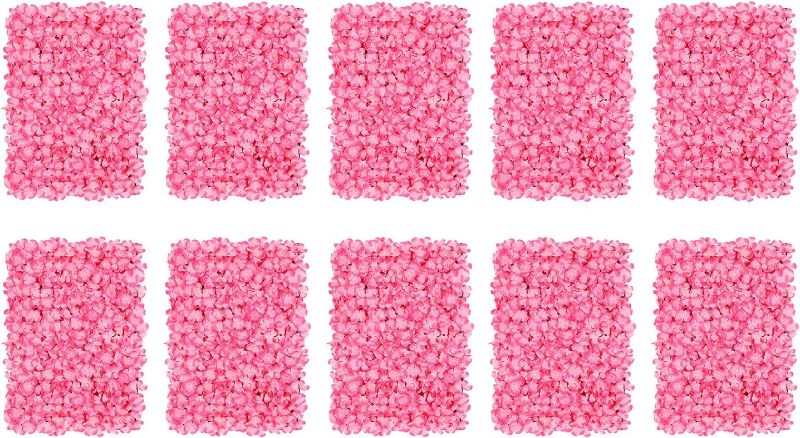 Photo 1 of 10 PCS Flower Wall Panel 24" x 16" Artificial Flowers Wall Decoration Decorative Hydrangea Flower Panels Walls for Home Party Wedding Christmas Festival Photo Backgdrop Decor (10 PCS, Pink)