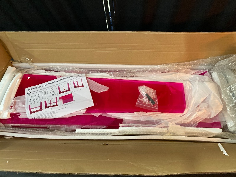 Photo 1 of 3 Tier Acrylic Bookshelf, Free Standing Clear Bookshelf, Countertop Book Shelf, 31.5inch Tall Display Storage Shelf, Multipurpose Open Bookcase, Decor Furniture for Home Office Library Shop (Pink)