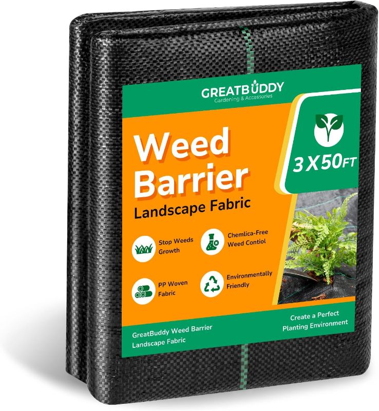 View 1 of GreatBuddy 3FT × 50FT Weed Barrier Landscape Fabric Heavy Duty, 3.2oz High Density Weed Cloth for Garden, Yard, Pathway, Ultra Durable Woven Weed Control Ground Cover, Easy Setup
