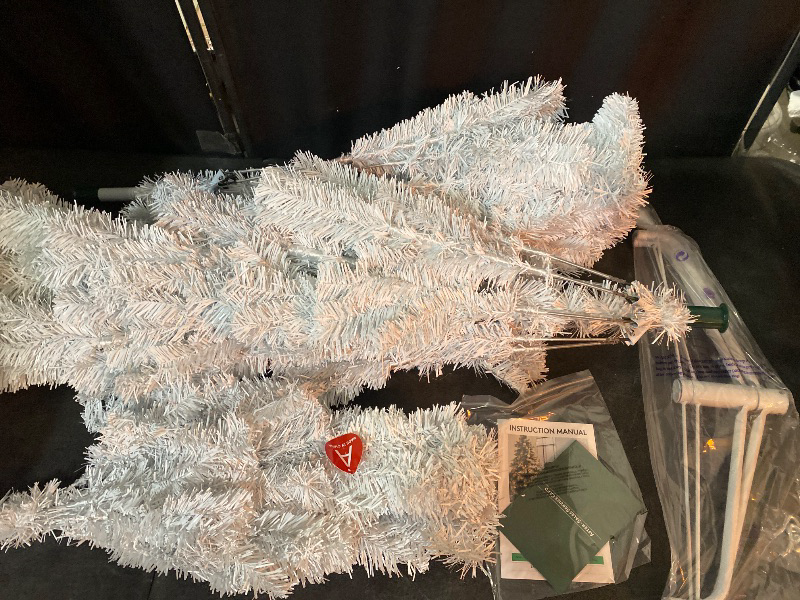 Photo 1 of 5FT White Artificial Christmas Tree, Realistic Christmas Tree with PVC Branch Tips, Metal Base, Suitable for Shopping Mall, Home and School Holiday Decoration (5FT)