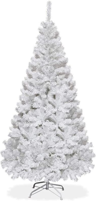 Photo 1 of 5FT White Artificial Christmas Tree, Realistic Christmas Tree with PVC Branch Tips, Metal Base, Suitable for Shopping Mall, Home and School Holiday Decoration (5FT)