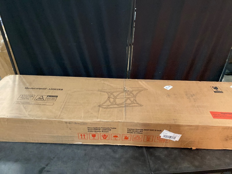 Photo 1 of 63 inch Extra Long Sofa Table, Rustic Industrial Entry Console Table, Behind Couch Table with Black Metal Frame, 3 Tier Storage Shelves for Hallway, Entryway & Living Room, Brown & Black