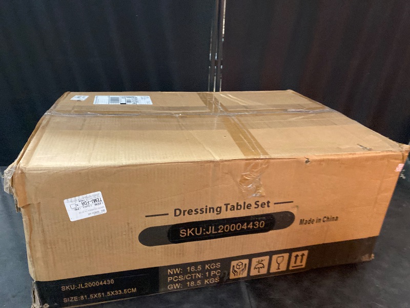 Photo 1 of Vanity Table Set with Oval Mirror and 4 Drawers, Dressing Table with Cushioned Stool, Wooden Makeup Table for Bedroom Bathroom Girls Women, White