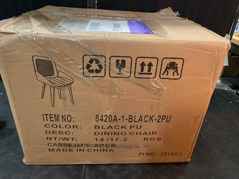 Photo 1 of Set of 2 Black Rattan Dining Chair - Mid Century Modern Dining Chair with Ergonomic Cane Back, Bentwood Frame, Faux Leather Seat, Arms, Walnut Dining Chairs for Living Room/Kitchen (Walnut Black)