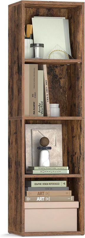 Photo 1 of Custos Collection - Bookshelf, 4-Tier Bookcase, Book Shelf, Open Storage Shelf, 9.4 x 11.8 x 41.7 Inches, for Living Room, Home Office, Dining Room, Rustic Brown