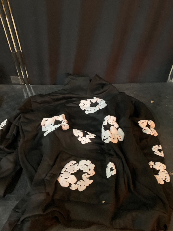 Photo 1 of L Oversize Y2K Foam Print Hooded Sweatshirt - Trendy Cotton Blend for Unisex Fashion Enthusiasts