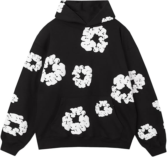 Photo 1 of L Oversize Y2K Foam Print Hooded Sweatshirt - Trendy Cotton Blend for Unisex Fashion Enthusiasts