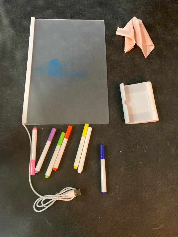 Photo 1 of LED Message Board - Transparent Noteboard with Dry Erase Function, 12-Color Pens, Foldable Stand for Youth, Boys, Girls, Art Supplies, Road Trips Home Study Creativity Fun Learning Activities