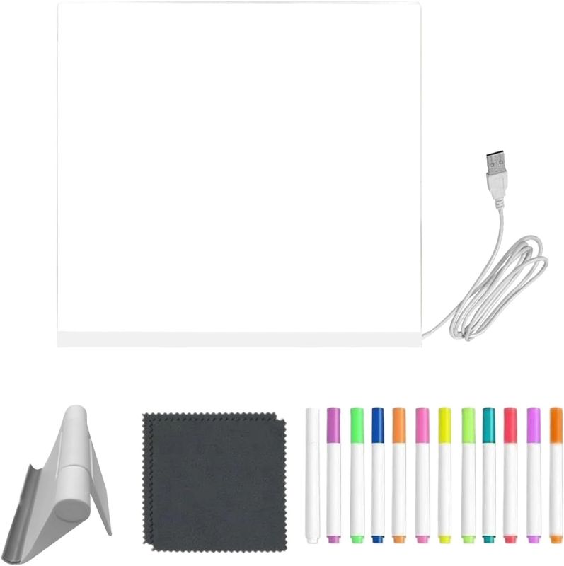 Photo 1 of LED Message Board - Transparent Noteboard with Dry Erase Function, 12-Color Pens, Foldable Stand for Youth, Boys, Girls, Art Supplies, Road Trips Home Study Creativity Fun Learning Activities