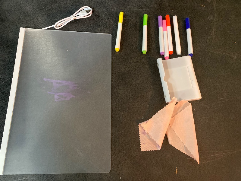 Photo 1 of LED Message Board - Transparent Noteboard with Dry Erase Function, 12-Color Pens, Foldable Stand for Youth, Boys, Girls, Art Supplies, Road Trips Home Study Creativity Fun Learning Activities