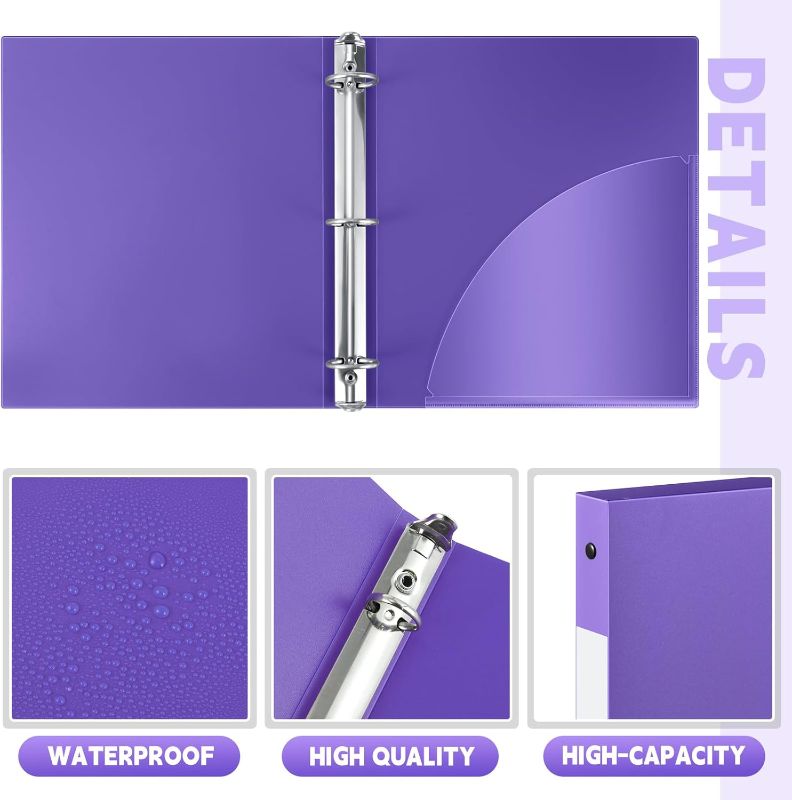 Photo 1 of 20 Pcs 3 Ring Binder 0.5 Inch Round Fits Letter Size 8.5'' x 11'' Paper Plastic Flexible Binder Bulk Holds 140 Sheets with 1 Pockets Versatile Organizer for Home Office School (Purple)