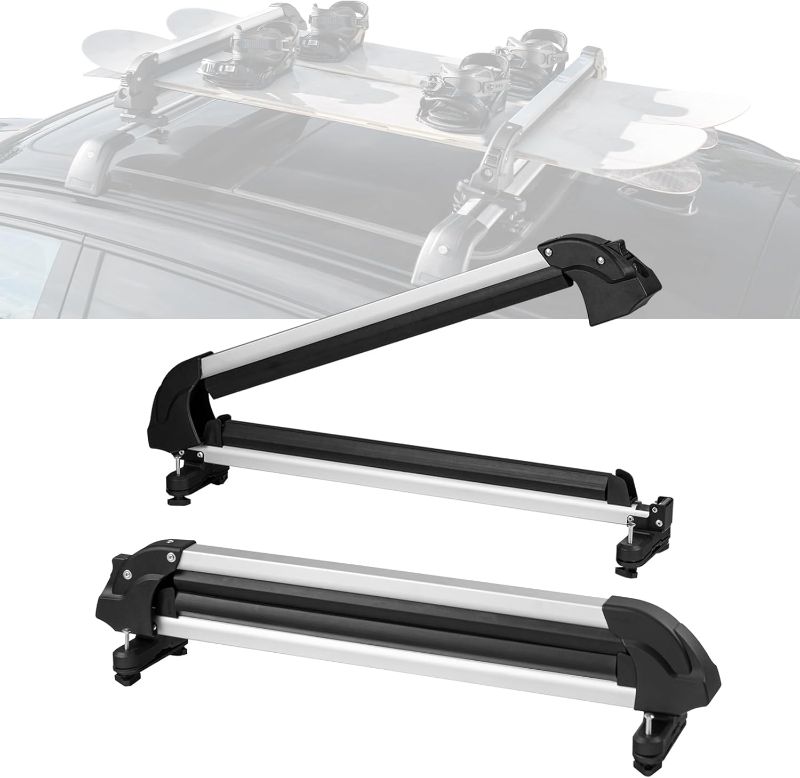 Photo 1 of VEVOR Ski and Snowboard Roof Rack, 31.7-Inch Universal Ski Rack for Car Roof Fit Most Crossbars, Carry up to 6 Pairs of Skis or 4 Snowboards, Aluminum Snowboard Ski Rack with Lock & Rubber Padding