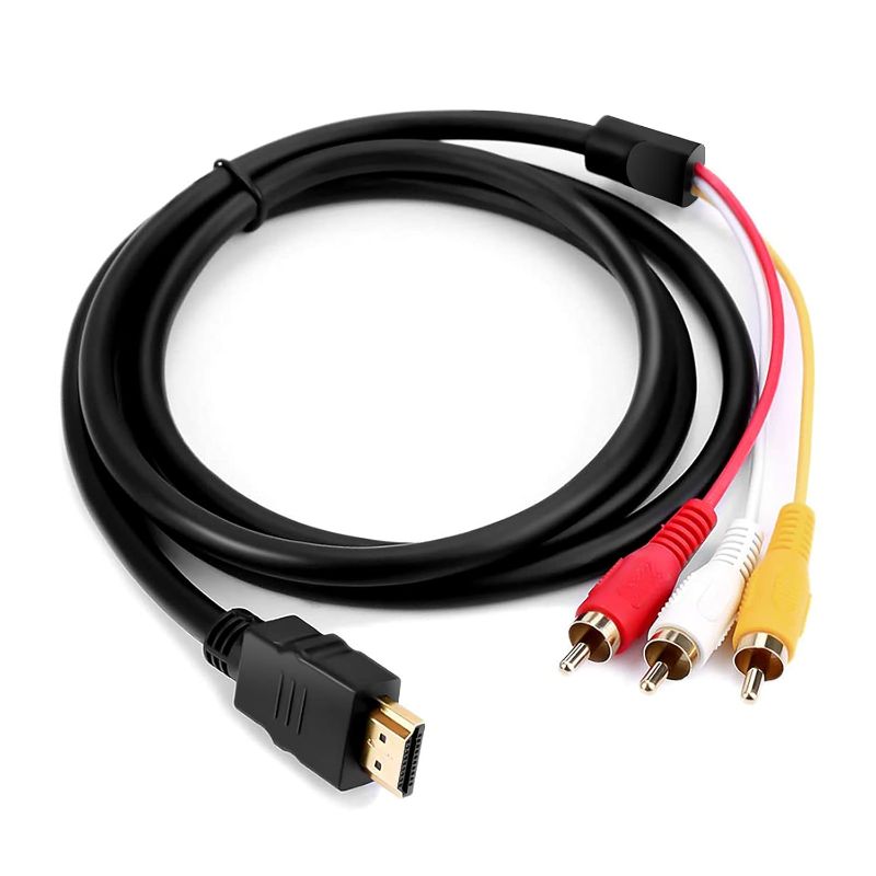 View 1 of HDMI to RCA Cable, 1080P 5ft HDMI Male to 3-RCA Video Audio AV Cable Connector Adapter One-Way Transmitter for TV HDTV DVD(NO Signal Conversion Function)