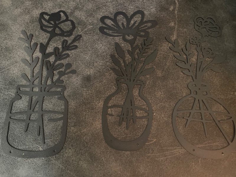 View 2 of 3 Pieces Black Metal Flowers Wall Decor Stocking Stuffers for Teen Girls Christmas Birthday Gifts for Women Wall Art Metal Wall Sculptures Hanging for Indoor Kitchen Bathroom Bedroom living room 14.56x5.9 inches