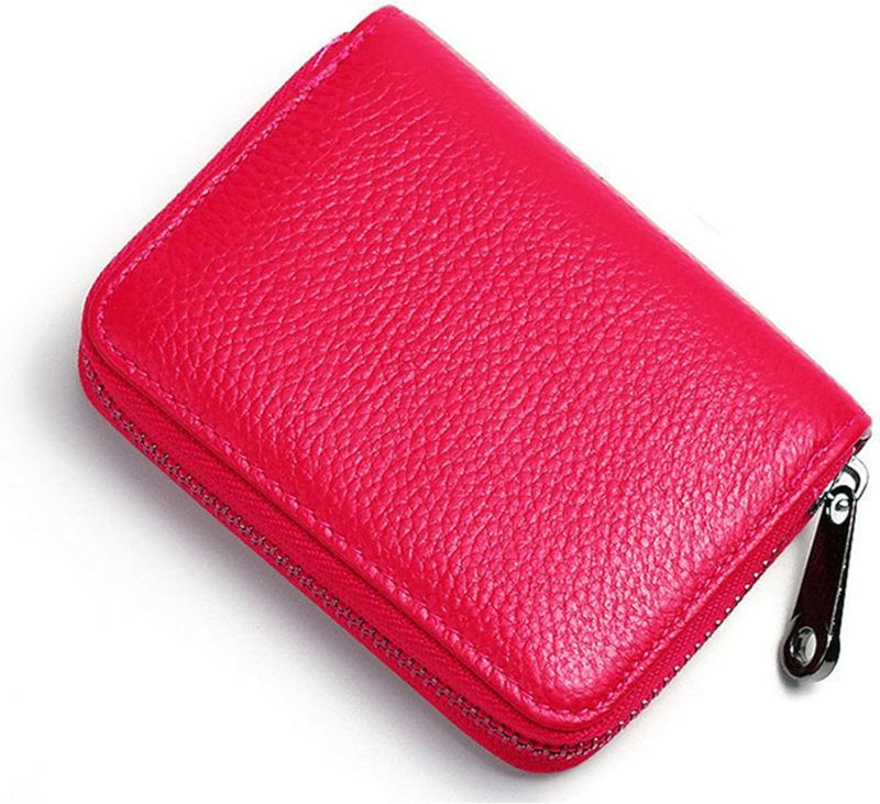 Photo 1 of Credit Card Holder Wallet with 9 Card Slots and 2 Cash Compartments, Compact Zipper Wallet for Men and Women, Leather RFID Blocking Card Organizer for Travel and Daily Use Red