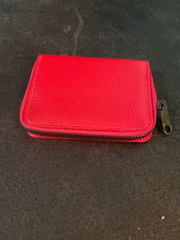 Photo 1 of Credit Card Holder Wallet with 9 Card Slots and 2 Cash Compartments, Compact Zipper Wallet for Men and Women, Leather RFID Blocking Card Organizer for Travel and Daily Use Red