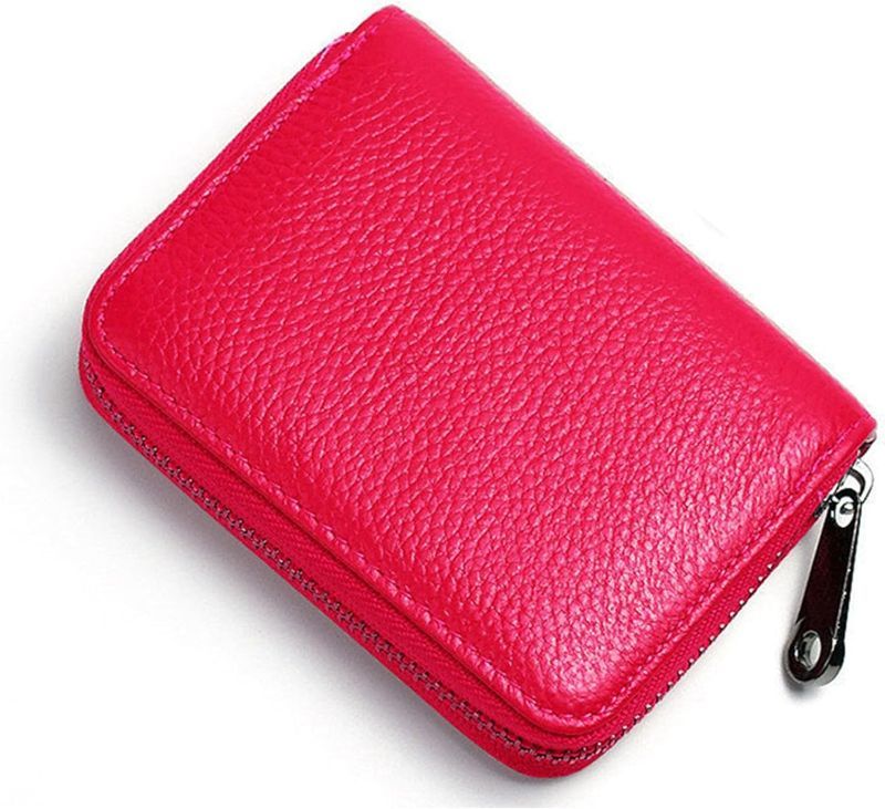 Photo 1 of Credit Card Holder Wallet with 9 Card Slots and 2 Cash Compartments, Compact Zipper Wallet for Men and Women, Leather RFID Blocking Card Organizer for Travel and Daily Use Red