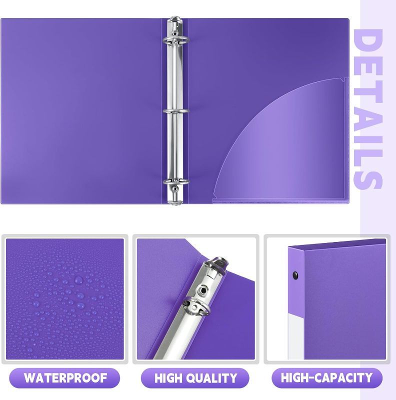 Photo 1 of 20 Pcs 3 Ring Binder 0.5 Inch Round Fits Letter Size 8.5'' x 11'' Paper Plastic Flexible Binder Bulk Holds 140 Sheets with 1 Pockets Versatile Organizer for Home Office School (Purple)