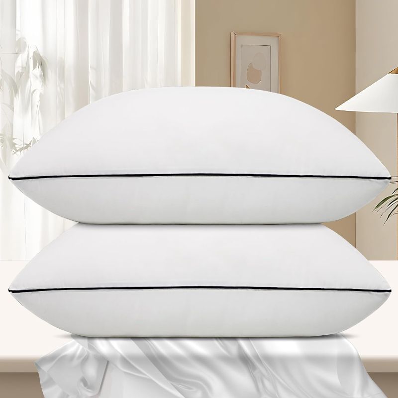 Photo 1 of Hotel Collection Bed Pillows for Sleeping 2 Pack Standard Size Cooling Pillows Set of 2 for Back, Stomach or Side Sleepers, Super Soft Down Alternative Microfiber Filled Pillows