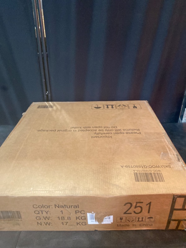 Photo 1 of 24" End Table with Charging Station, Farmhouse Round Fluted Wood Night Stand, Mid-Century Large Side Table with Storage & Sliding Door for Living Room, Bedroom (Round, Natural)